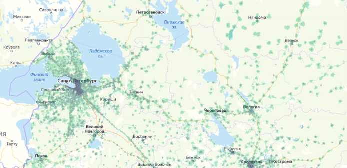 Зона покрытия МТС на карте Казань 